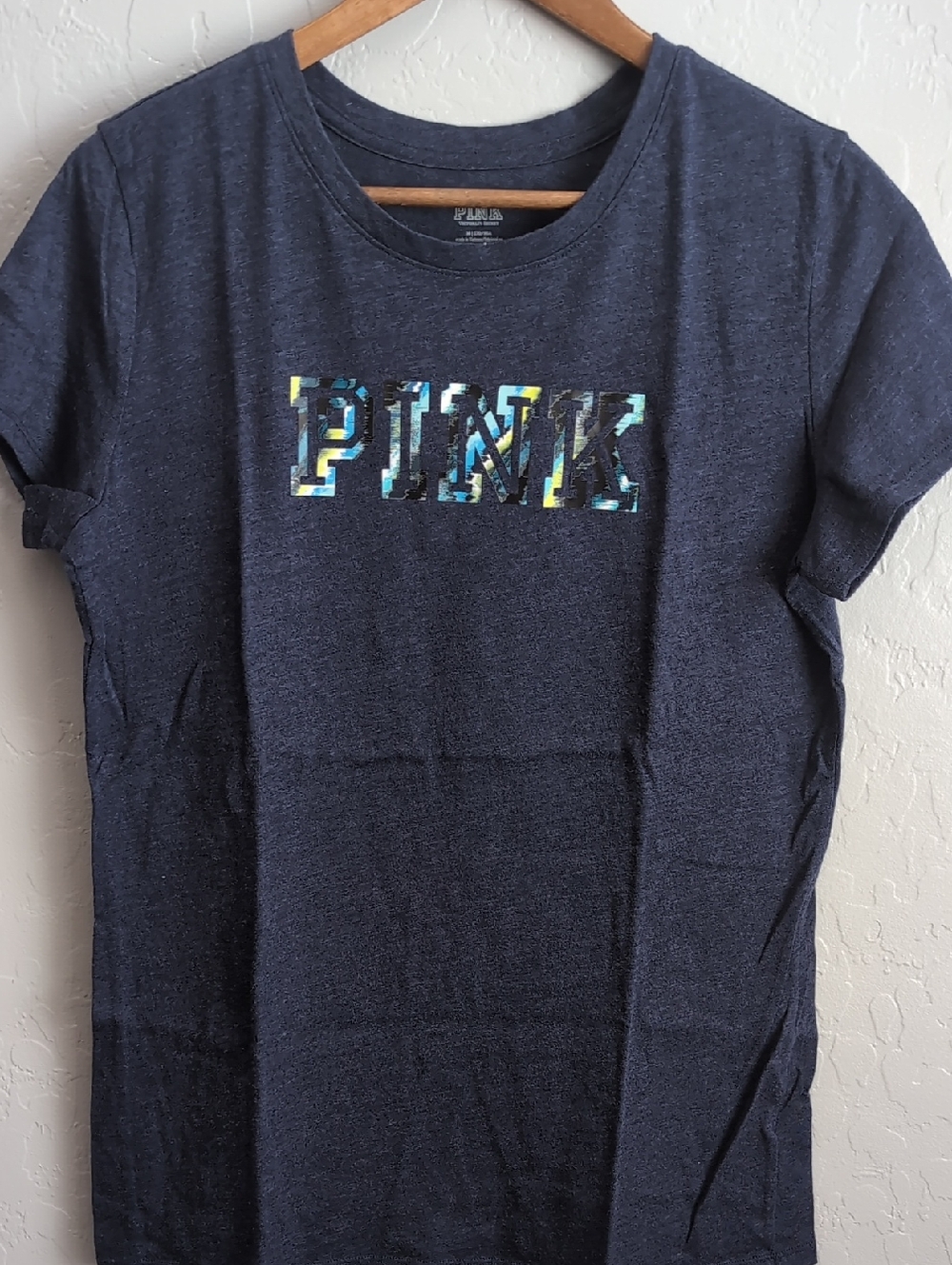 PINK Victoria's Secret Navy Short Sleeve Tee with Multicolor Logo